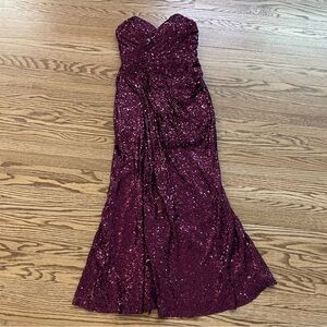 Glamorous Strapless Sequin Gown in Deep Burgundy